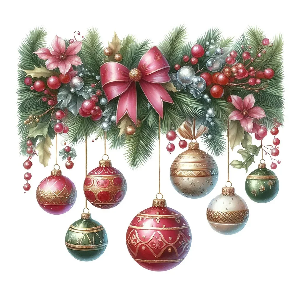 Christmas Decoration Wreath Door Sticker Xmas Ball Pendants Self-adhesive Sticker Merry Christmas Wall Decor Happy New Year 2025