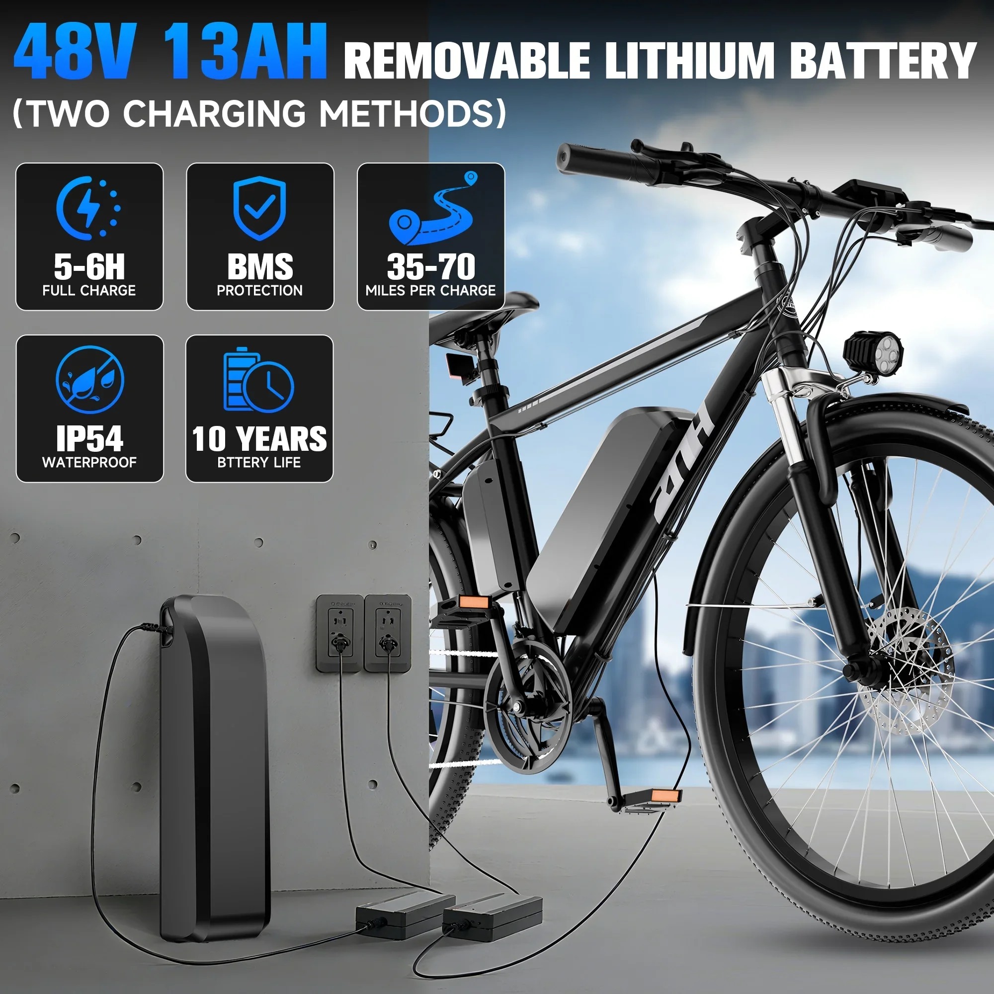 1000W Peak 48V Electric Bike for Adults, 26 inch Electric Mountain Bike with Removable Battery,Up to 50Miles Range 20 MPH