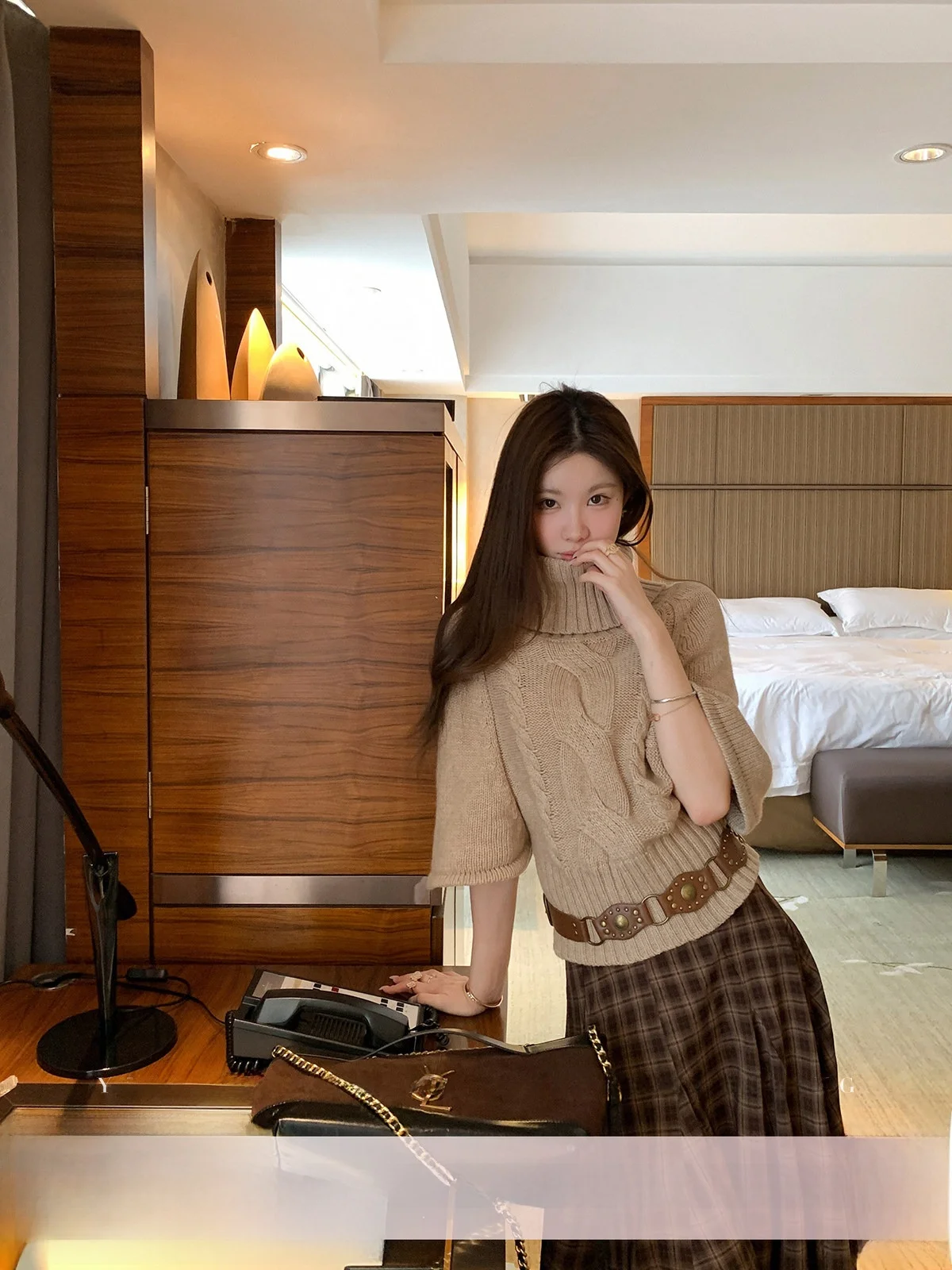 

YOLI Zhang Yuli Women's Loose High Collar Sweater Light Khaki Versatile Winter Lazy Sle Top Commute Sle Regular Sve