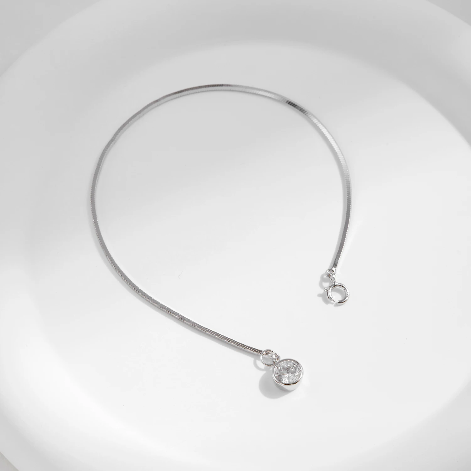 MODIAN 925 Sterling Silver Snake Chain Bracelet White Gold Sparkling Round CZ Charm Dainty Chain Bracelet for Women Jewelry