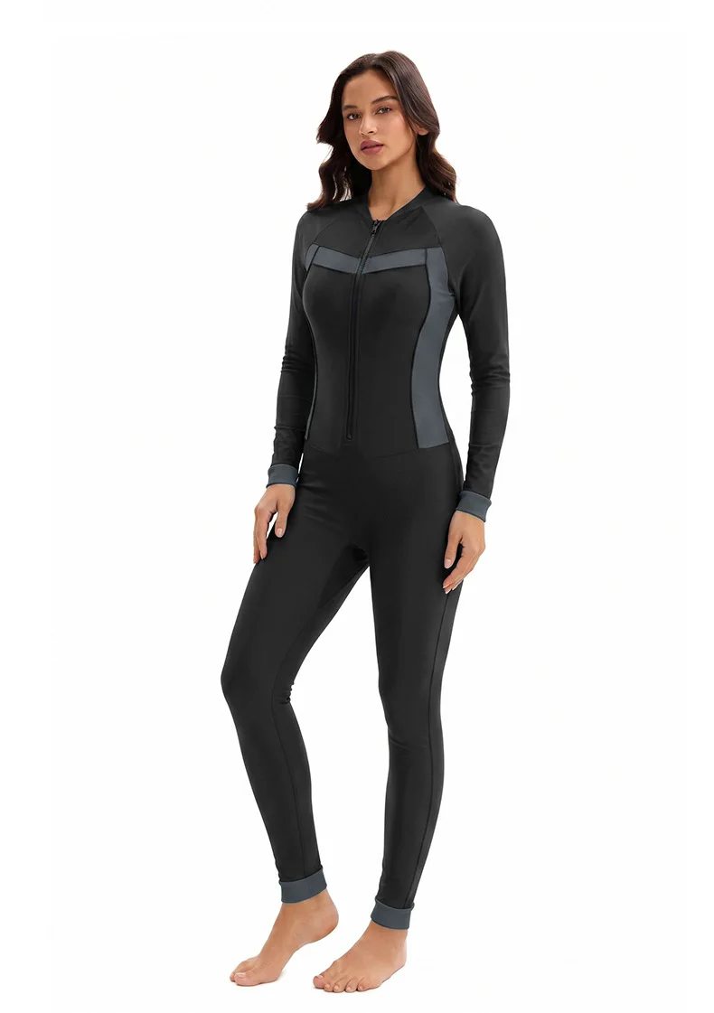 Women's Long Sleeve One Piece Swimsuit Conservative Full Coverage Sport Swimwear Rash Guard Quick Dry UPF 50+ Beachwear