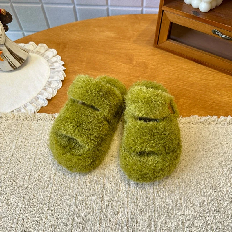 Boys Girls Winter Slippers Fashion Warm Children's Flurry Open-toe Slippers for House Toddlers Soft Non-slip Kid's Plush Shoes