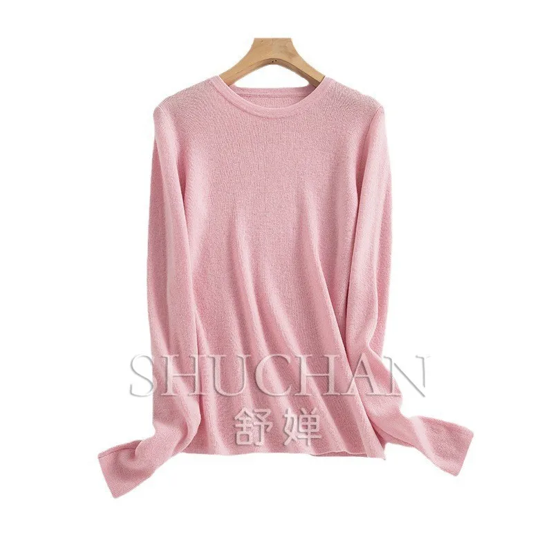 18-Pin worsted wool sweater women's 100 pure wool thin round neck long-sleeved knitted bottoming shirt 2025 early autumn sweater