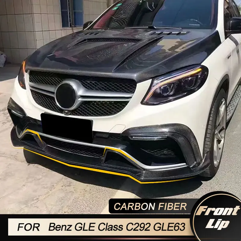 

Автомобильный передний бампер, спойлер для Mercedes-Benz GLE Class C292 GLE63 AMG Sport 2015-2019, передний бампер для гонок, фартук для подбородка из углеродного волокна