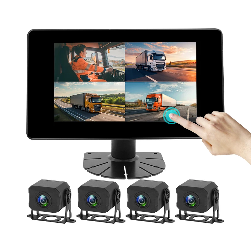 Dual TF 512G 4Channel 7inch AI Monitor 4 Waterproof AHD 1080P Front Side Backup Reaver Car Mdvr Camera Monitor Kits Support BSD