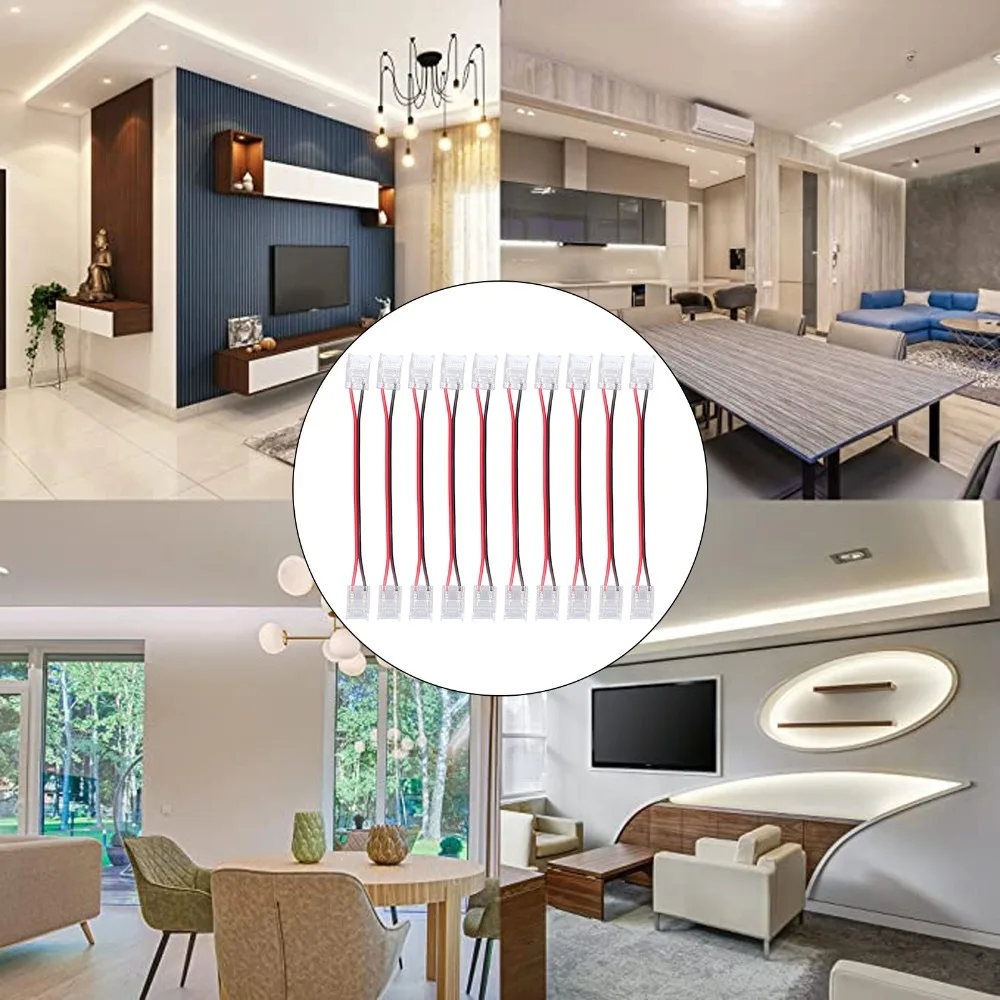 10pcs Strong 2Pin Strip Light Connector 8mm/10mm Double Headed LED Strip Connector Jumper Connector For Party