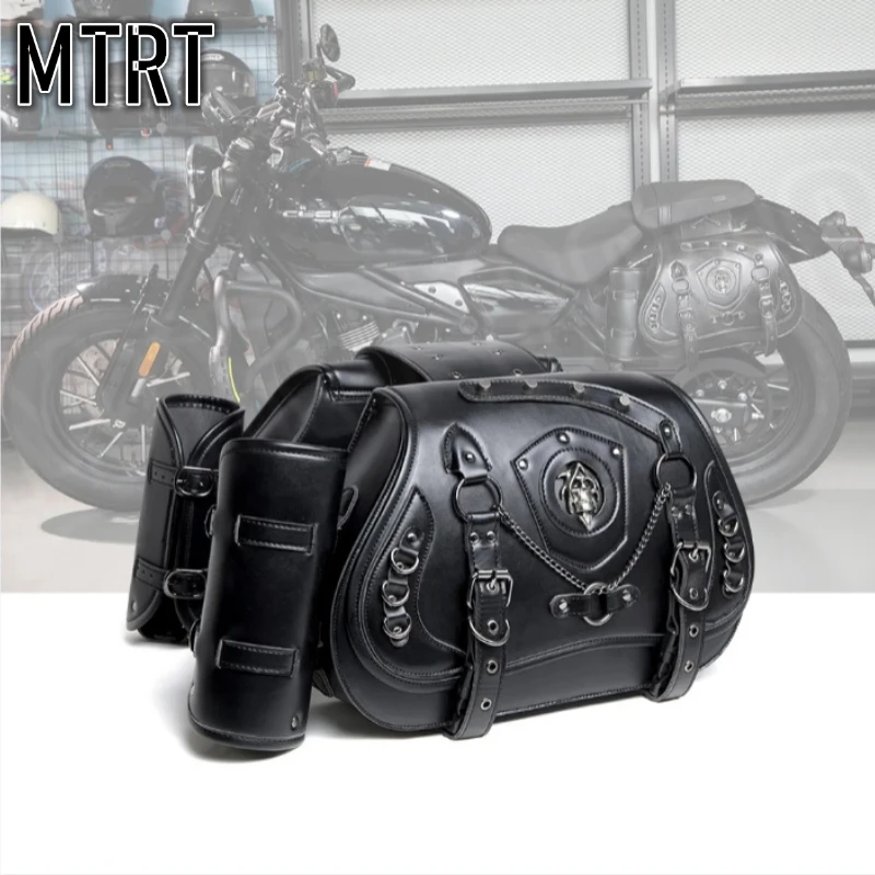 For Harley SUZUKI YAMAHA BMW Motorcycle Saddle Bags Pouch Storage Case Side Luggage Tank Suitcase Waterproof PU Leather