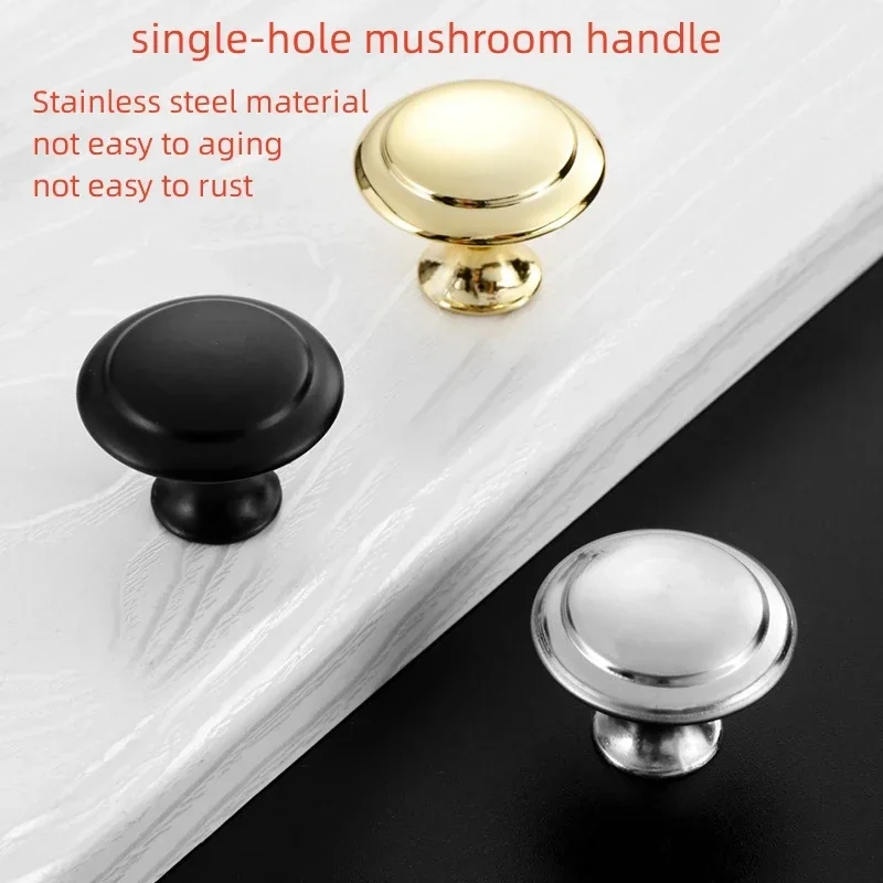 10 Pack Black Golden Cupboard Handle Stainless Steel Kitchen Handles Furniture Handle Drawer Knobs Single Hole Mushroom Handle