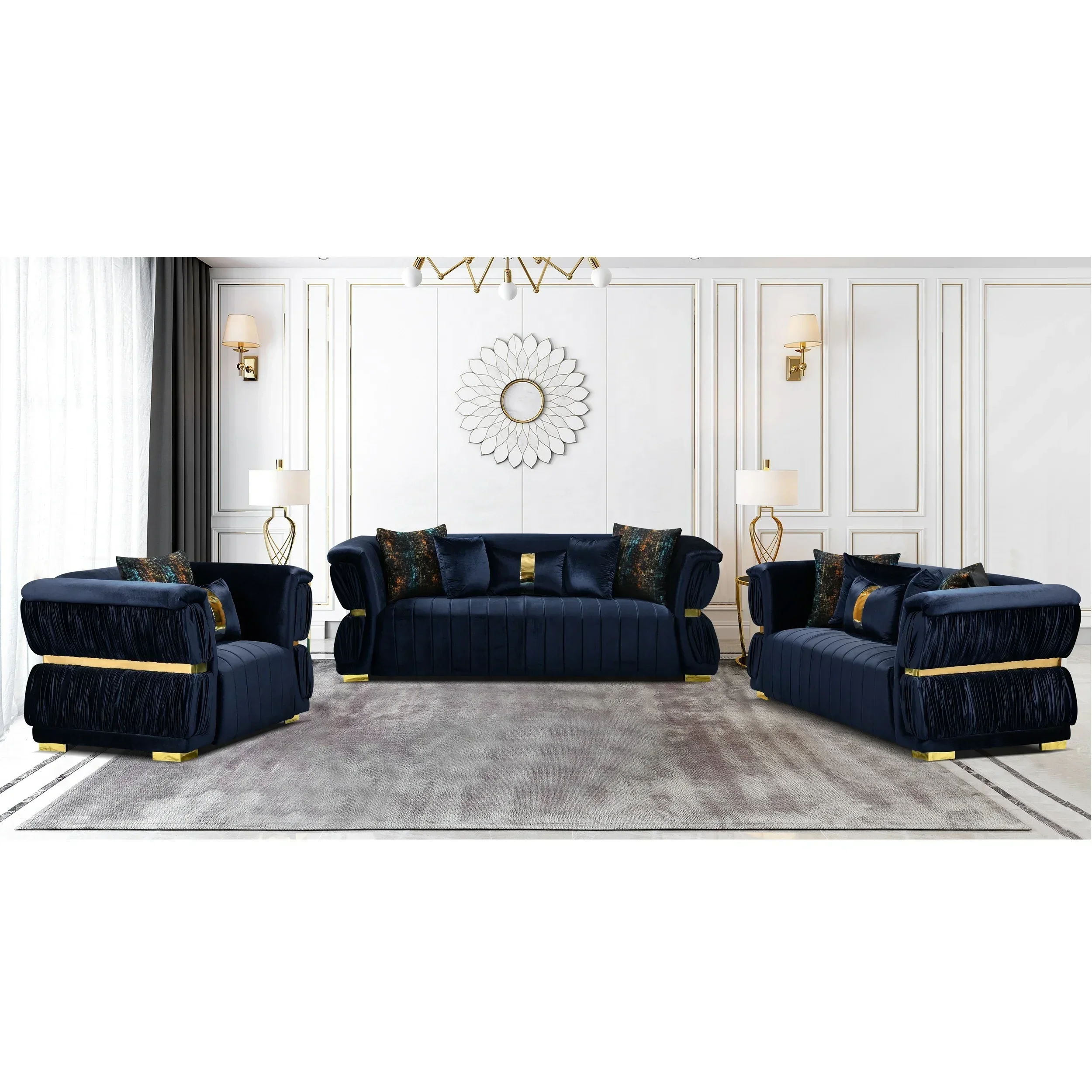 Luxury Design Velvet Living Room Couch Set Furniture 2 Seater Chesterfield Sofas Modular Sectional Tufted Upholstered Sofa