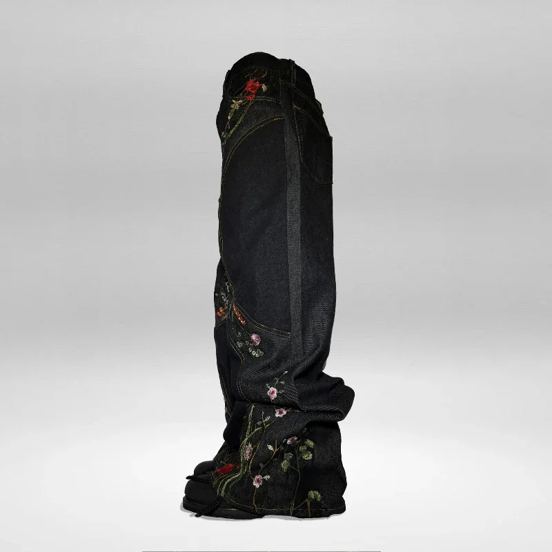 Y2K Blossom Jeans larghi Ricamo floreale alla moda Cuciture aerodinamiche Streetwear unisex Pantaloni oversize stile Harajuku retrò