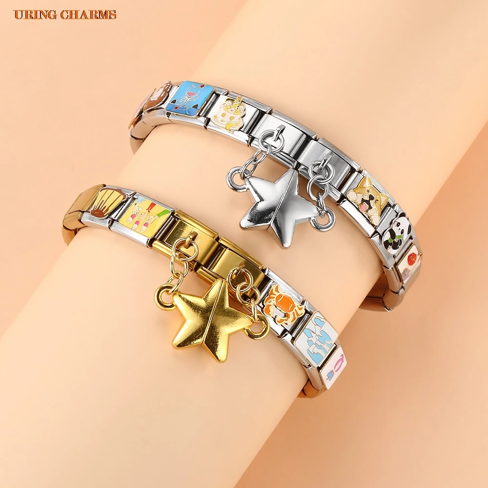 Italian Charm Simple Star Magnetic Attraction Removable Link Fit 9mm Stainless Steel Bracelet Design DIY Making Bead Jewelry