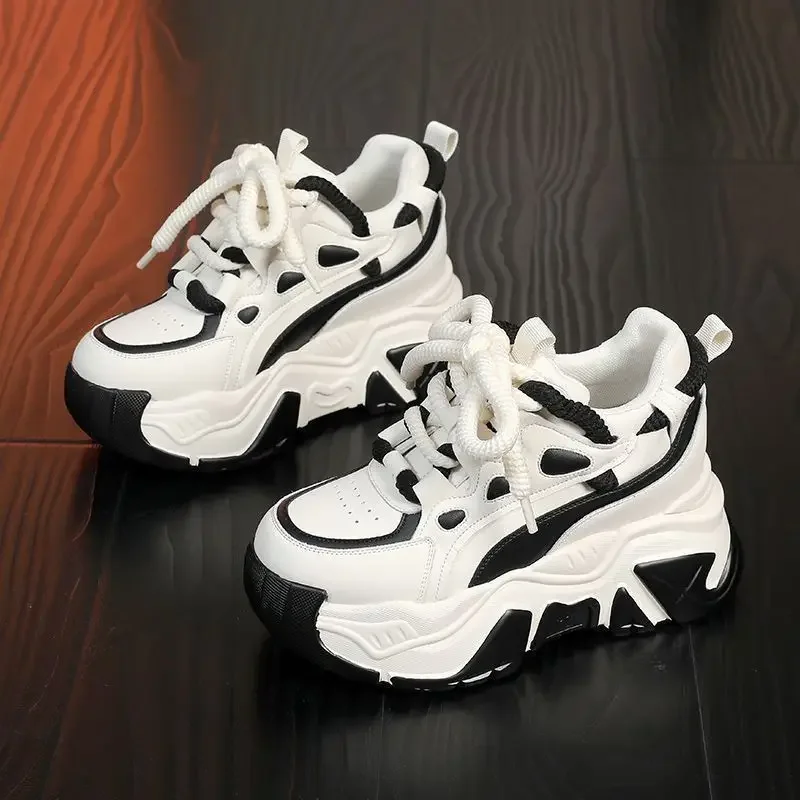2025 Trendy Dad Shoes for Women 8cm Thick Sole Platform Sneakers Ins Style Casual Footwear with Ankle Support Non Slip Traction