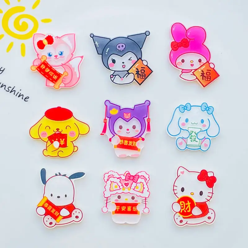 10Pcs New Acrylic Kawaii Cute Cartoon the god of wealth Anima Sticker  Series Clip Book DIY Fashion Hairpin Decoration Crafts