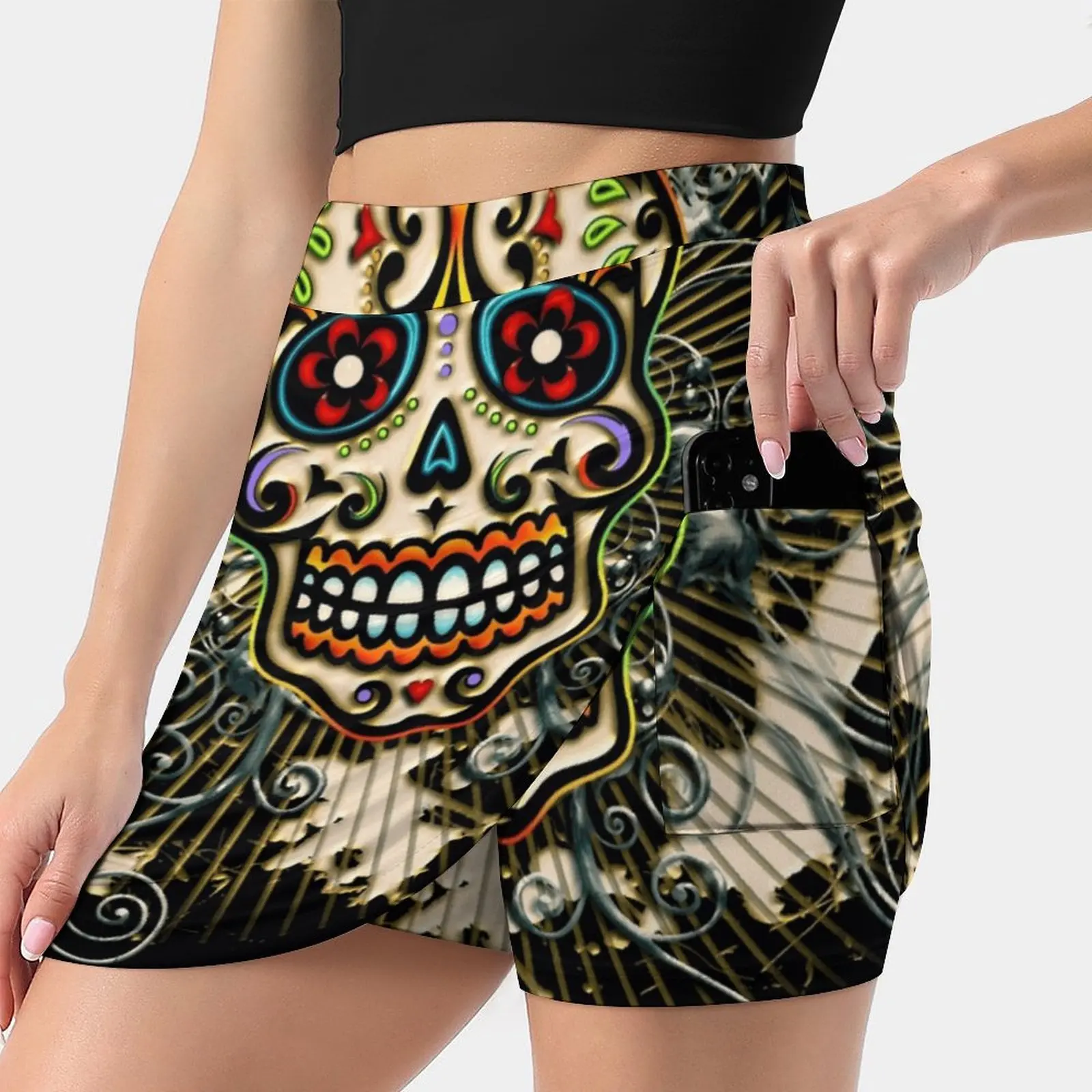 Day Of The Dead Summer Women'Sshorts Skirt 2 In 1 Fitness Yoga Skirt Tennis Skirts Dias De Los Muertos Mexican Skull Sugar