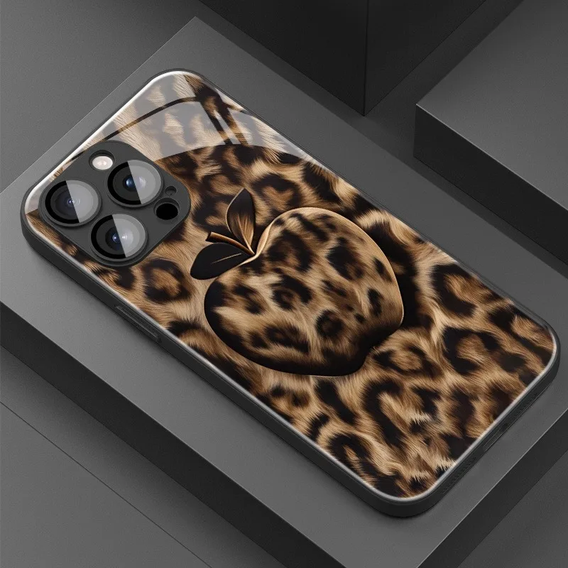 

Leopard Print For Apple Pattern Glass Material Phone Case For iPhone 17 16 15 14 13 12 11 Pro Max 16E 17Air 7 Plus XR XS X Cover