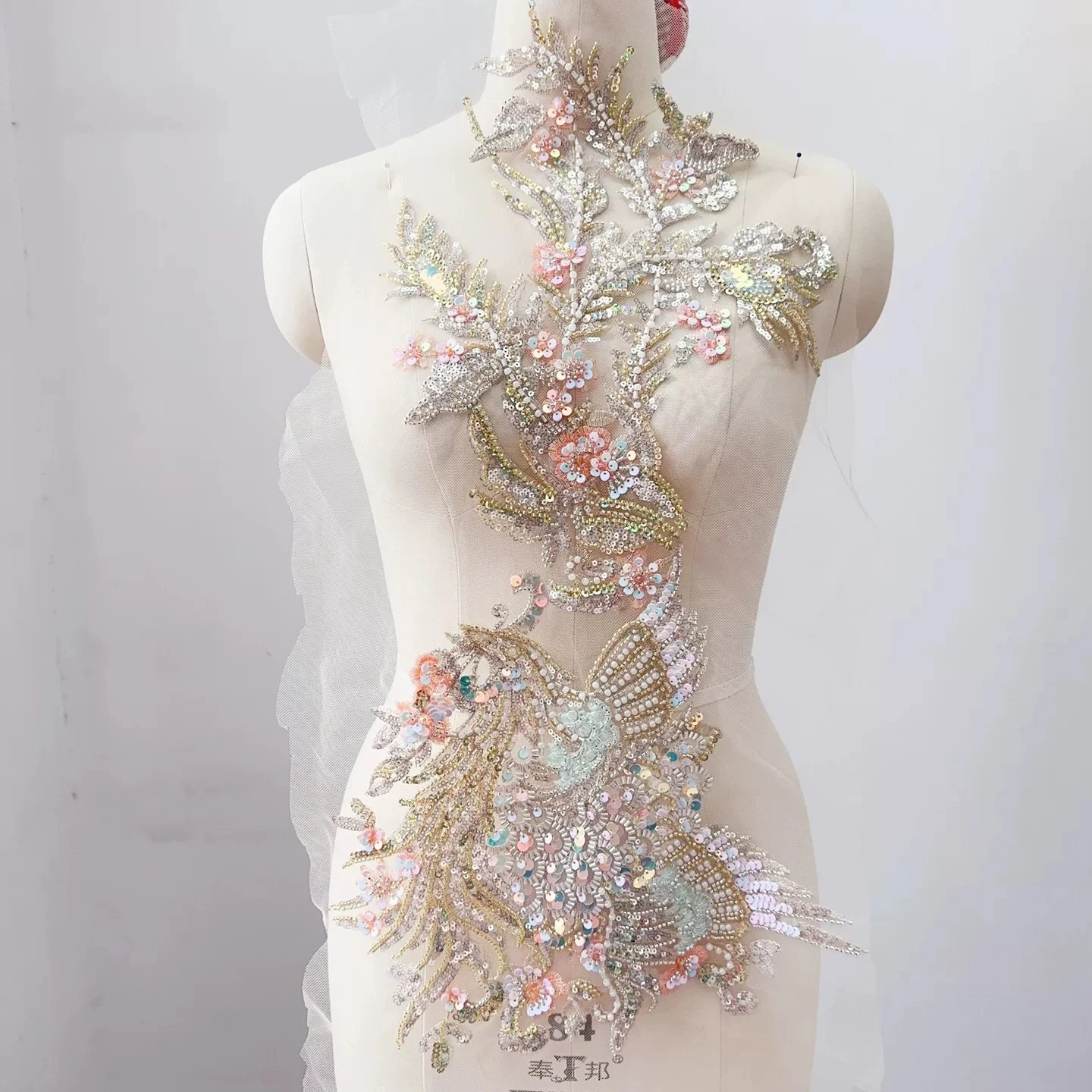 Champagne Color Embroidered Rhinestone Sequins Flower Appliques DIY Accessories for Wedding Dresses and Gowns Ideal