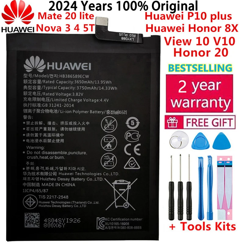 

100% Original Hua Wei 3750mAh HB386589ECW For Huawei Honor 8X View 10 Mate 20 Lite P10 Plus P10Plus Nova 3 4 5T Battery Batteria