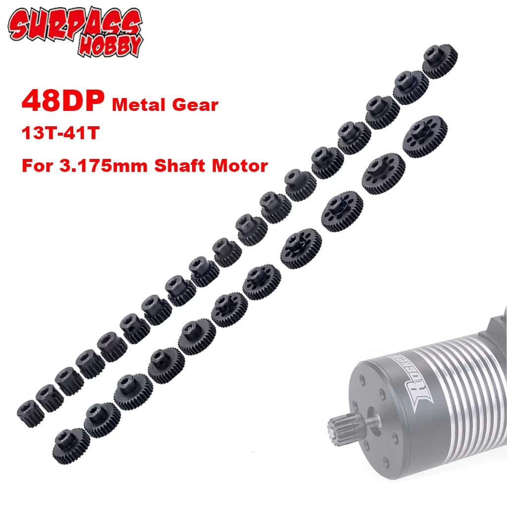 SURPASS HOBBY motor gear 48DP 3.175mm Steel Gears 13T to 41T Motor Pinion Gear for 3.175 shaft motor 3650 3660 motor