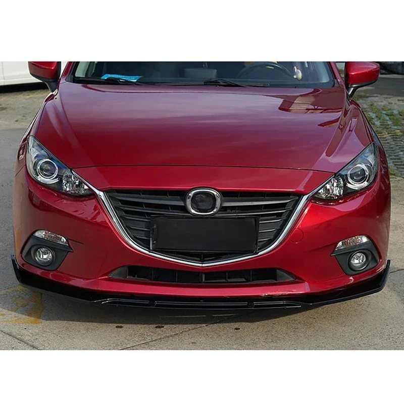 3Pcs Glossy Black Front Bumper Lip Body Kit Spoiler For Mazda 3 Axela 2014-2018