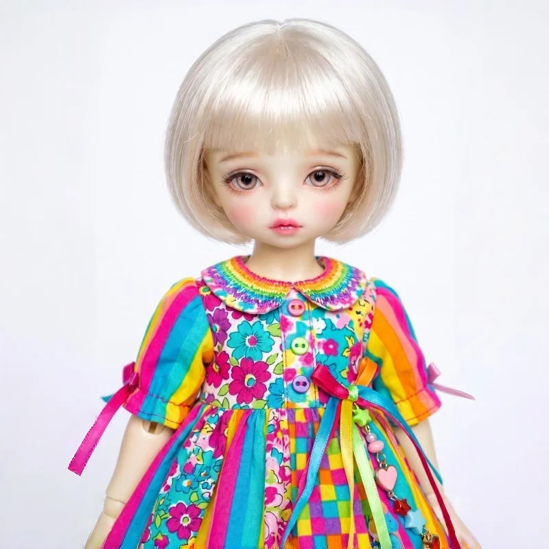 Fjusuns 1/6 1/4 YOSD MSD BJD Hair JD388 6-7" 7-8" Short BObo cut Mid parting Full Thin Bangs Synthetic Mohair Doll Wigs