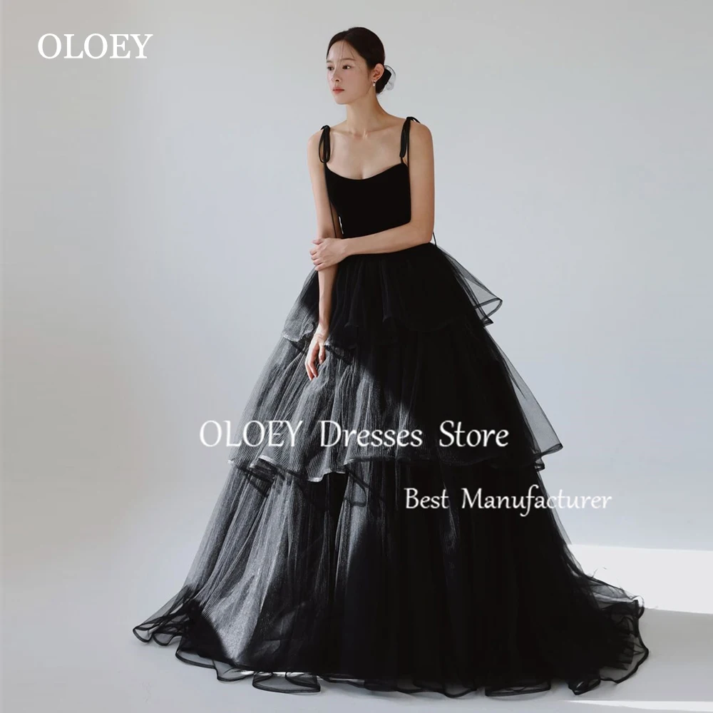 

OLOEY Black Korea Prom Dresses Wedding Photo Shoot Layered Sleeveless Party Gowns A Line Corset Floor Length Customized