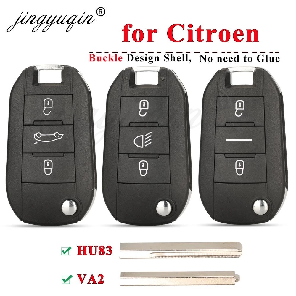 jingyuqin 2/3 BTN Flip Remote Car Key Shell For Citroen C-Elysee C4-Cactus C3 Dispatch Light Button Folding Key Housing Case