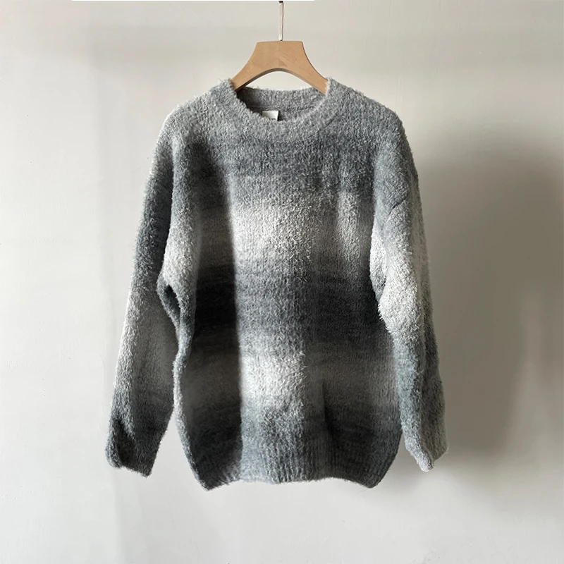 NXXTRESS Streetwear Gradient Sweater Harajuku Tie Dye Oversized Knitted Pullovers Vintage Casual Knitwear Winter Jumper Tops