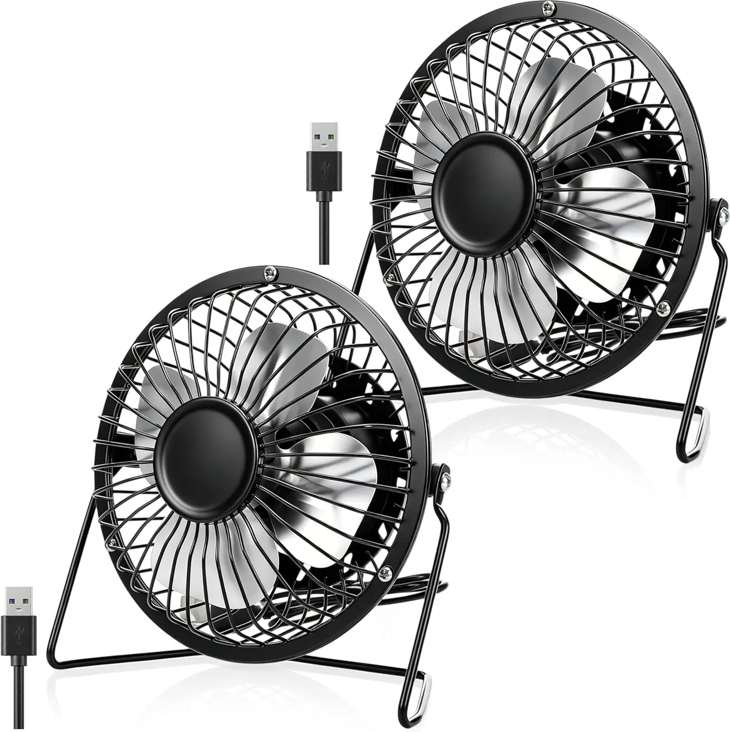 

2 Pcs USB Desk Fan, 360° Adjustable, Powerful Quiet Metal Mini Fan for Home Office Bedroom, USB Powered, Black