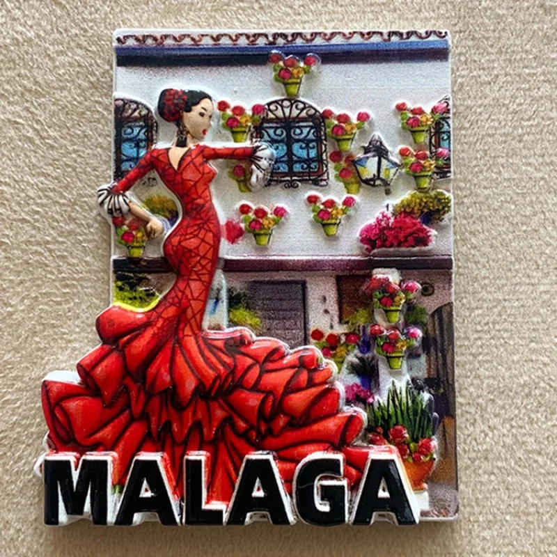 Imán para refrigerador 3D de edificio especial de Malaga España - Bailarina de flamenco - Decoración del hogar imprescindible