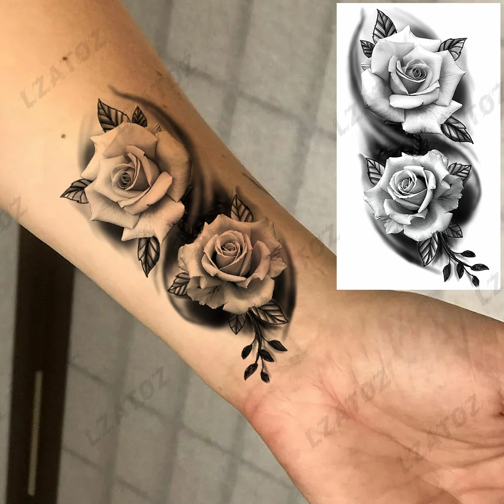 Tatouages Temporaires de Fleurs de Rose 3D pour Femme Adulte, Faux hypothécaire os Réalistes en Dentelle, Pivoine, Tulipe, Transfert d'Eau à la Main, Autocollant