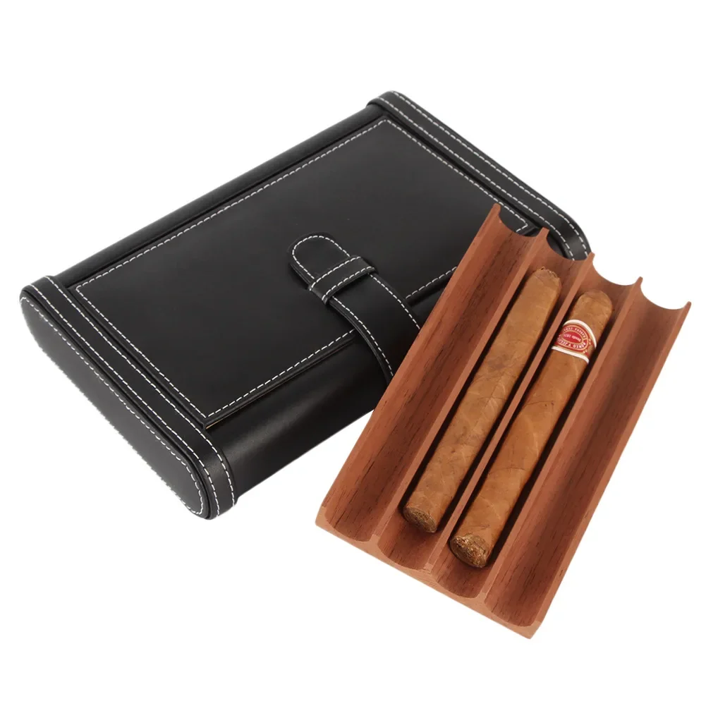 Portable Leather Cigar Case, Travel Book Style Storage Case Fit for 4 Cigars tobacco  Smoking Accessories Cigar Humidor Box