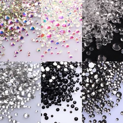 1440Pcs Mix Size Glass Flatback strass Glitter Round Crystal AB Stones colla nera su strass per la decorazione di Nail Art fai da te