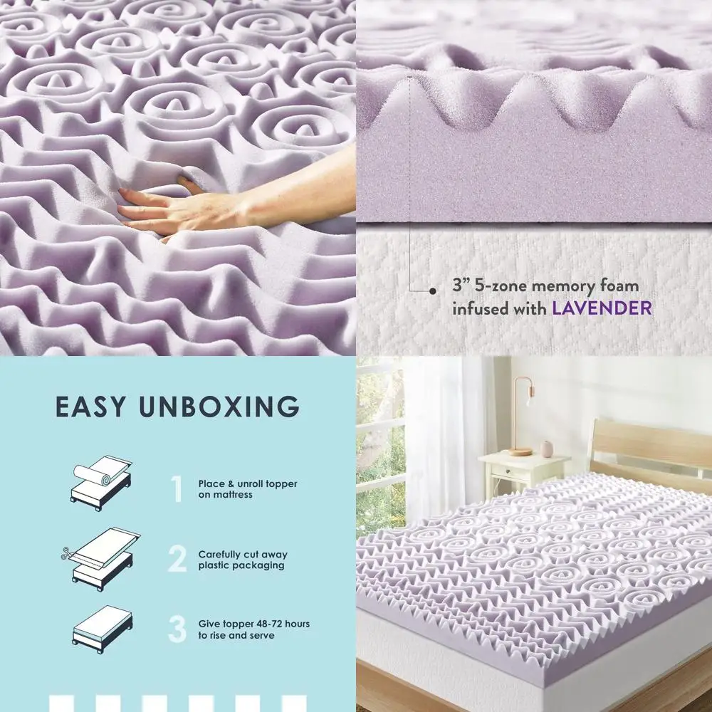 

Queen Size 3 5-Zone Lavender Memory Foam Mattress Pad, Perfect for Dorms