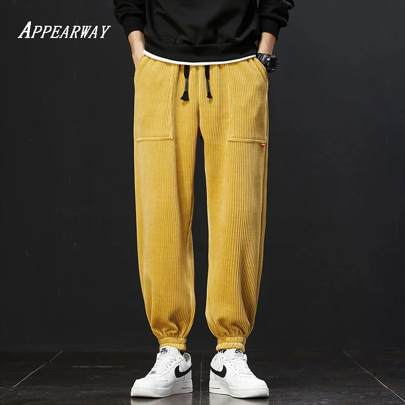 

APPEARWAY Spring Summer Men Corduroy Pants Casual Jogging Sweatpants Hip-hop Solid Street Male Baggy Joggers Size 8XL