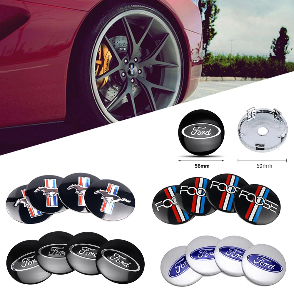 4pcs 56mm 60mm Auto Wheel Center Hub Caps Car Styling Stickers For Ford Focus Mk2 Mk3 Party Ranger Mondeo Mk4 Mustang Max Fiesta