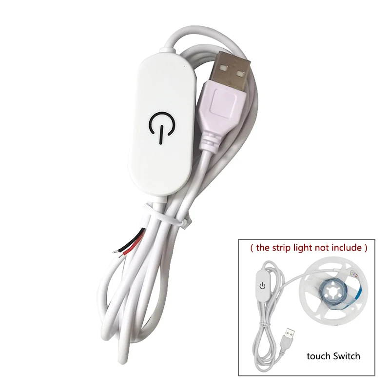 DC 5V USB Male power Cable touch on/off Switch Dimmer white wire 2 Pin supply Charging extension Cord for led strip tablet lamp