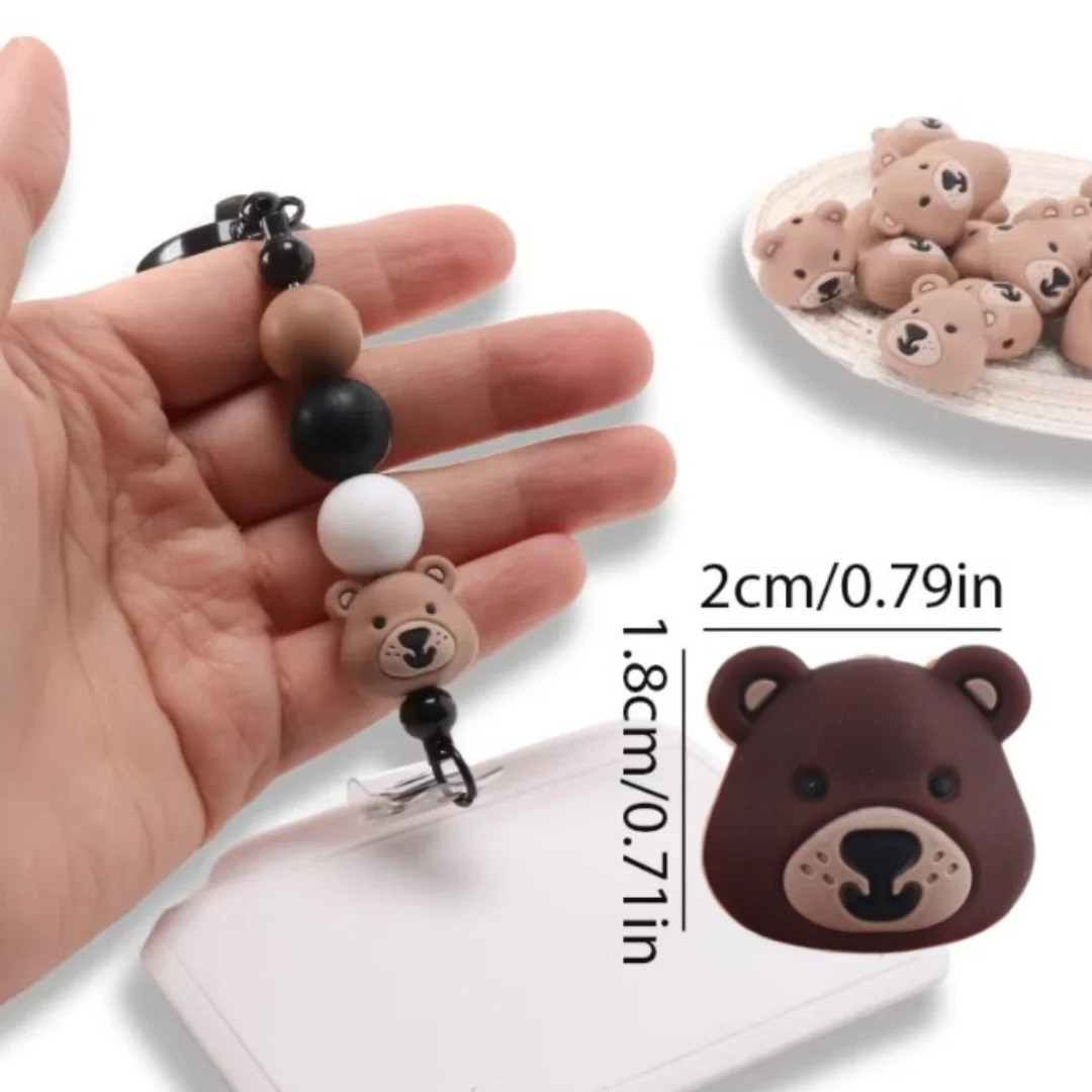 5 Stück Silikon-3D-Bärenperlen für die Schmuckherstellung, DIY, kreative, besondere Perlenstifte, Dekorationen, Schlüsselanhänger, Armband, handgefertigt – Detail 5