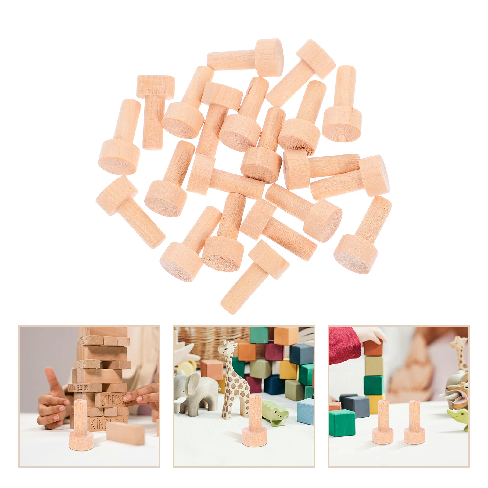 

20 Pcs Solid Wood Mini Pegs T Shape Round Decorations Small Wooden Dowels for Train Crafts Pegboards Hardware