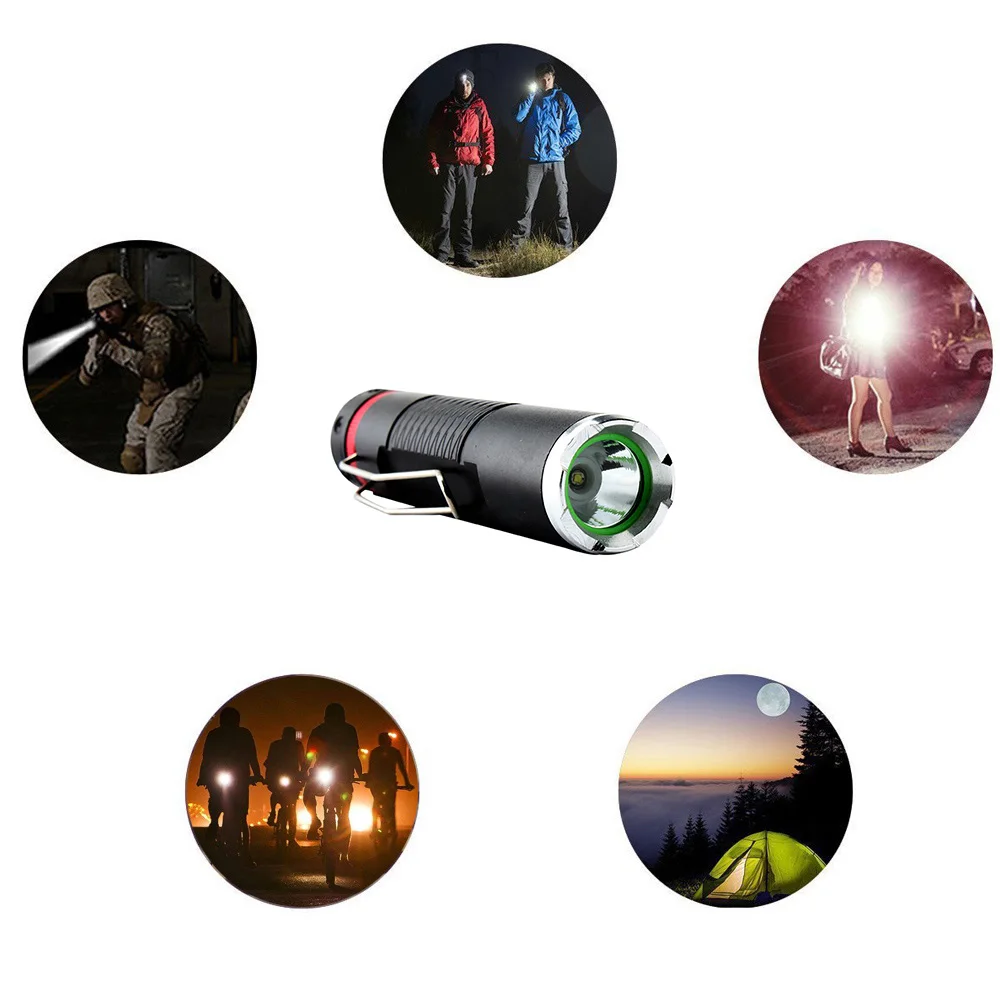 LED Flashlight Mini Portable Pocket 3 Modes Fluorescent Torch 1000Lumens for Camping Hiking Out