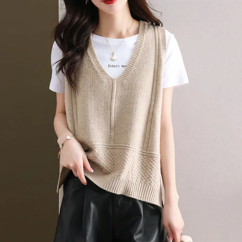 Gebreide Vesten Dames Koreaanse Stijl All-Match Herfst Winter Nieuwe Casual Bovenkleding V-Hals Mouwloze Tops Trendy Mode Comfortabel