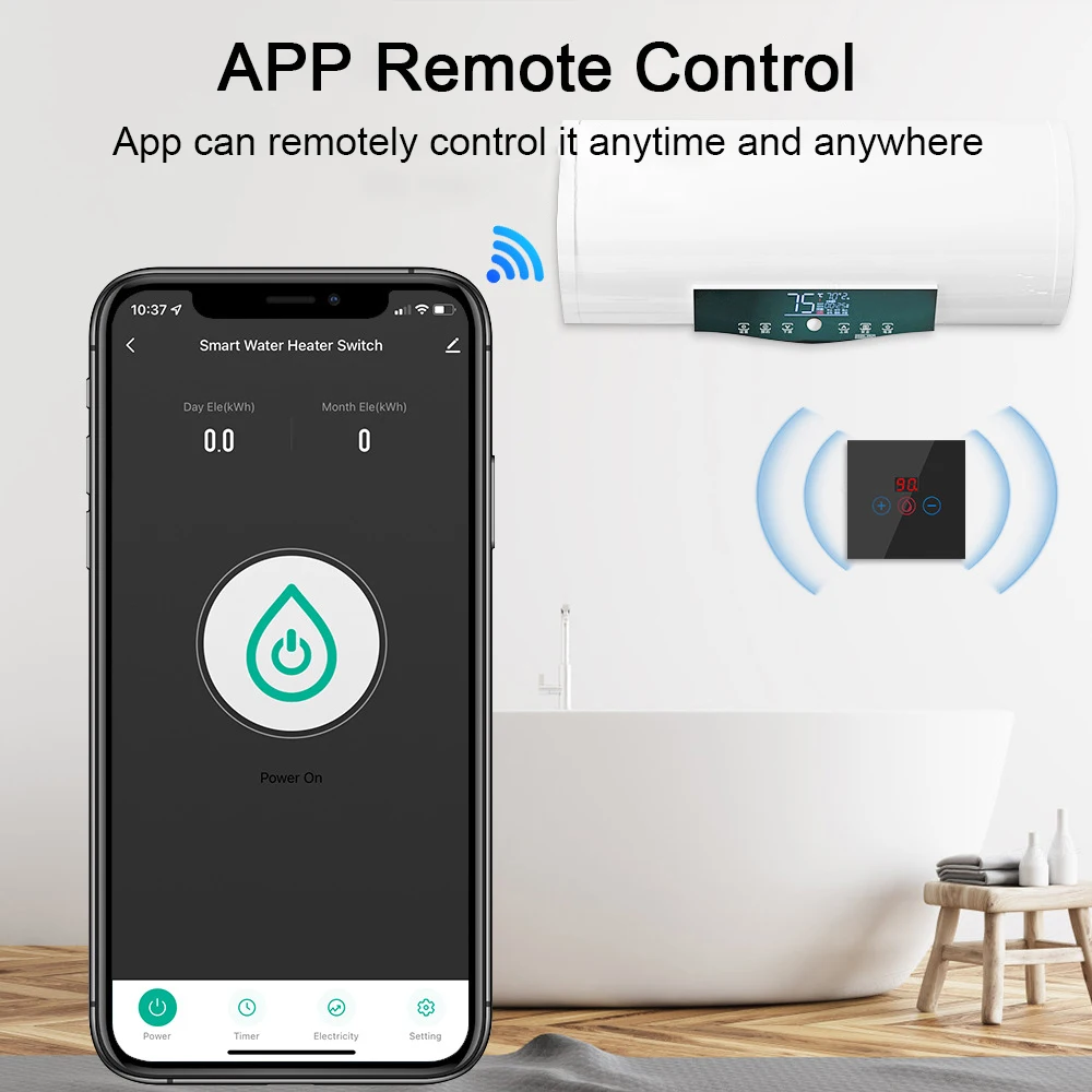 Tuya 20A WiFi Boiler Switch Power Monitor EU/US 4400W Smart Water Heater Panle APP Remote Control Works With Alexa Google Home