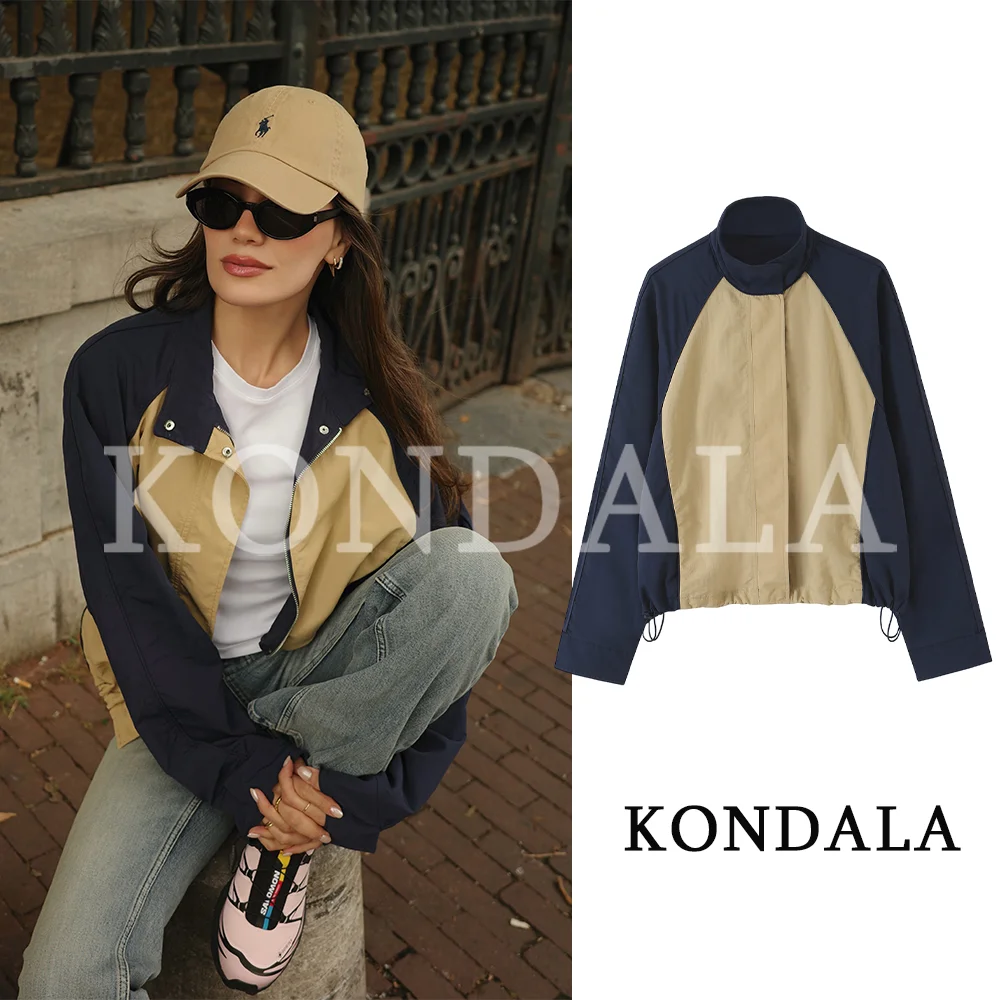 KONDALA Women Chic Casual Contrast Jacket Stylish Street Sports Style Zip-up Jacket 2026 Early Autumn/Fall Trendy Elegant Jacket