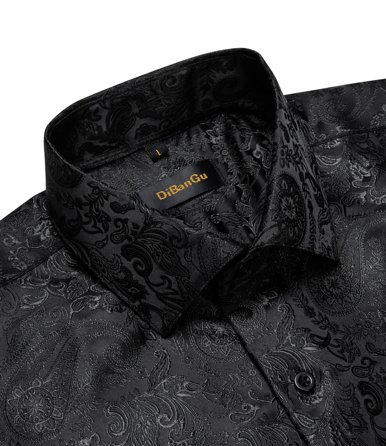 Men\'s Long Sleeve Black Paisley Silk Dress Shirts Casual Tuxedo Social Shirt Luxury Designer Men Clothing