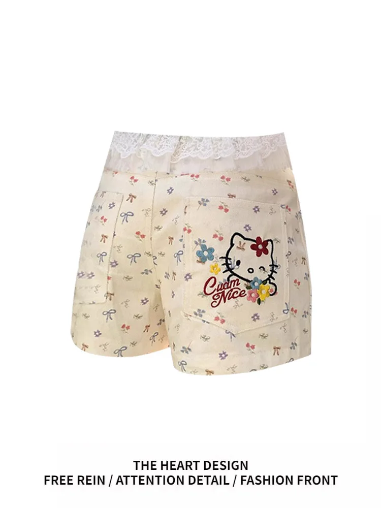 Dżinsy damskie HelloKit Knot Cherry, haftowane, luźne, z szerokimi nogawkami, na wiosnę i lato, z wysokim stanem, proste spodnie typu tuba.