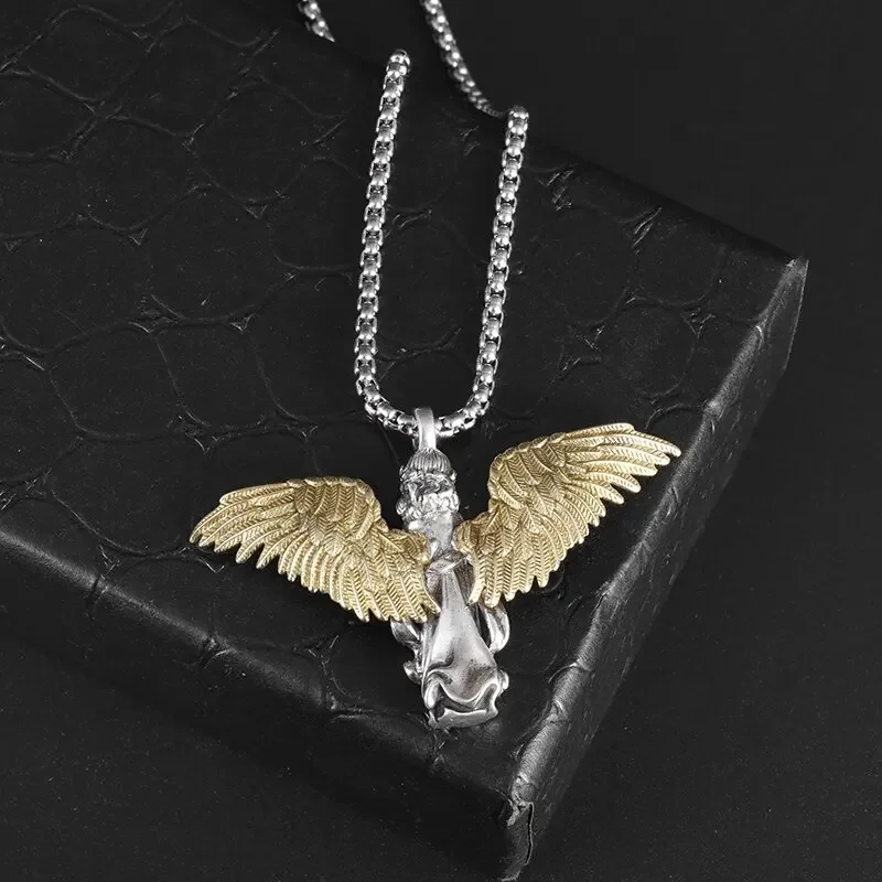 Classic Cupid Venus Angel Wings Pendant Handmade Prayer Angel Necklace Men and Women Jewelry Couples Anniversary Gift