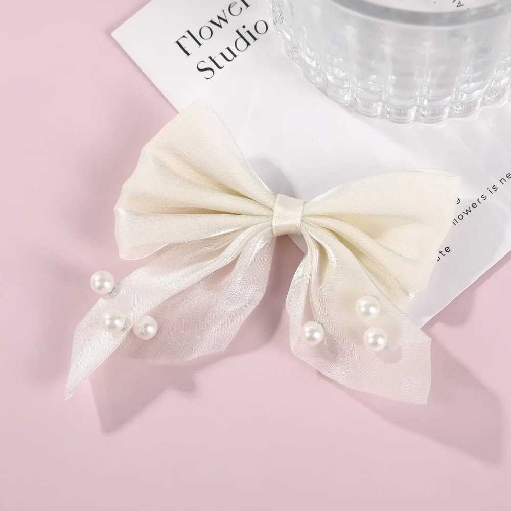 【1 Pair】Pearl Flower Clip Butterfly Barrette Hair Korean Hair Accessories Ribbon Hairpin Cute Things Cheap Hair Bow Mesh Hairpin