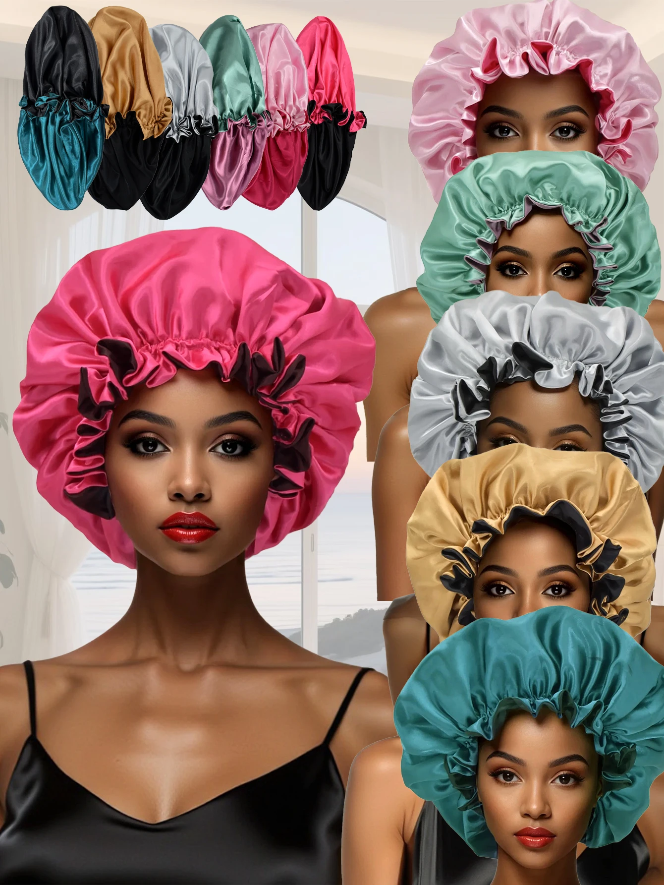 Alileader Cheap Reversible Satin Bonnet Hair Caps Double Layer Adjust Sleep Night Cap Head Cover Hat Silk Sleep Caps For Women