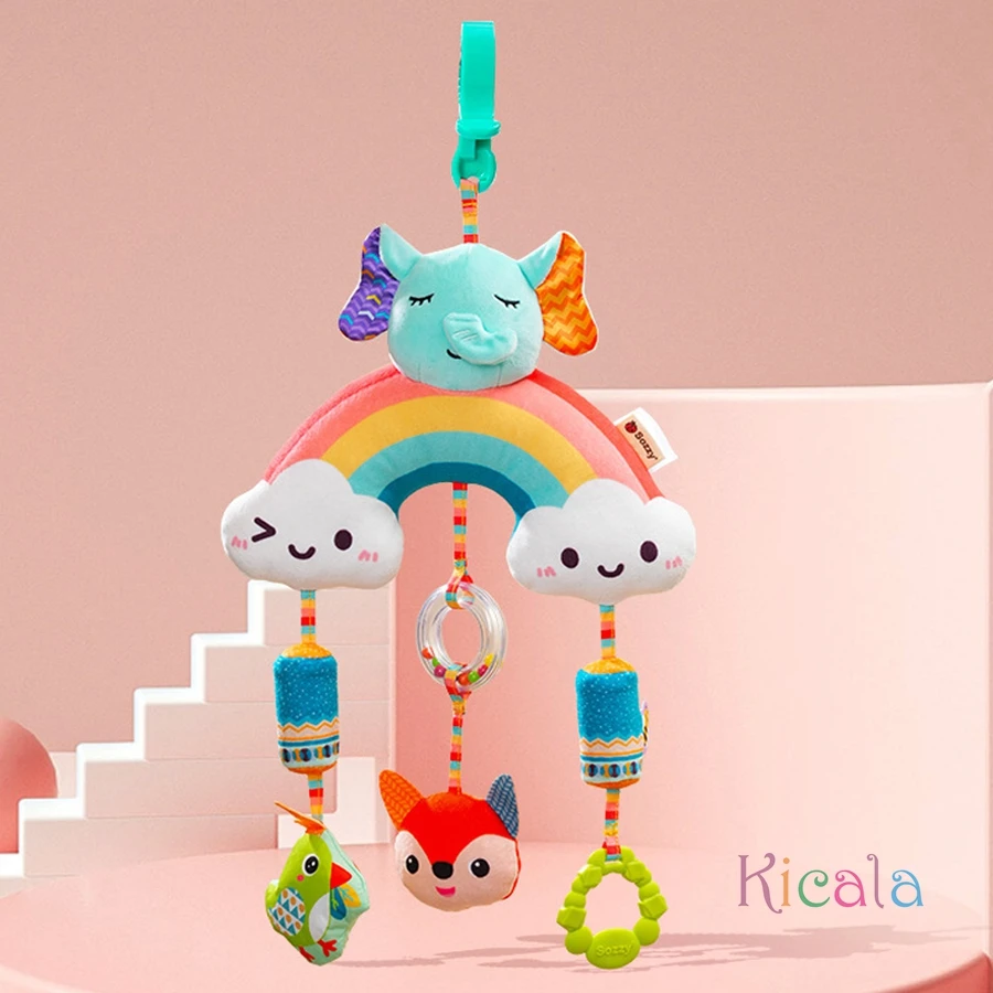 عربة أطفال بمقعد سيارة ألعاب معلقة من القطيفة جرس ملون خشخيشات حسية ناعمة للأطفال مع عضاضة هدية للطفل من عمر 0 إلى 12 شهرًا #4