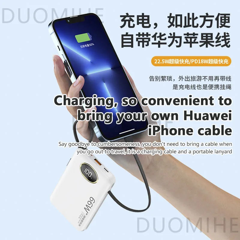 Mini Cable Power Bank Quick Charge 22.5W Outdoor Power Bank for Huawei Xiaomi iPhone