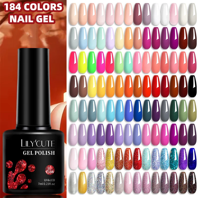 LILYCUTE 7ML 184 colores esmalte de uñas en Gel brillo rojo barniz semipermanente para decoración de uñas manicura de Gel LED UV de larga duración